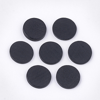 Painted Wood Cabochons, Flat Round, Black, 20x2mm