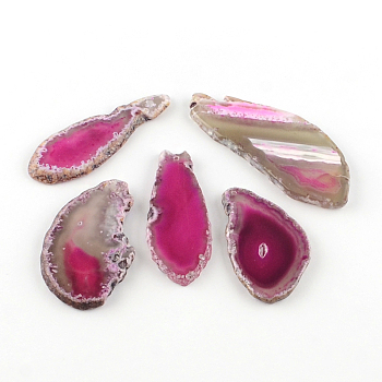 Dyed Mixed Shape Natural Agate Gemstone Big Pendants, Camellia, 39~85x26~62x5~6mm, Hole: 2mm