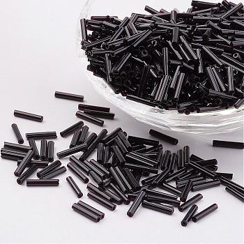 Glass Bugle Beads, Opaque Colours, Black, 12x2mm, Hole: 0.5mm, about 5000pcs/bag
