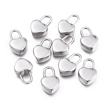 304 Stainless Steel Pendants, Heart Lock, Stainless Steel Color, 18.5x11.5x5.8mm, Hole: 7.5x4.5mm