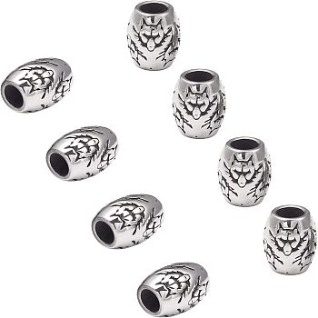 316 Stainless Steel European Beads, Large Hole Beads, Barrel with Wolf, Antique Silver, 13x10.5mm, Hole: 5.5mm, 10pcs/box