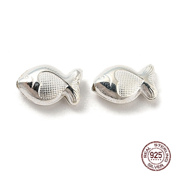 925 Sterling Silver Beads, Fish, Silver, 10.5x16x6.5mm, Hole: 2mm