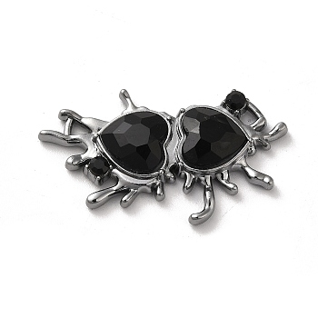 Alloy Connector Charms, Melting Heart Links with Glass, Lead Free & Cadmium Free, Gunmetal, Black, 24x40x6mm, Hole: 2.6x2mm and 2.6x2.8mm