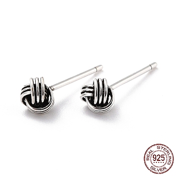 Fabric Knot 925 Sterling Silver Stud Earrings for Girl Women, Dainty Minimalist Post Earrings, Antique Silver, 16x5mm, Pin: 1mm