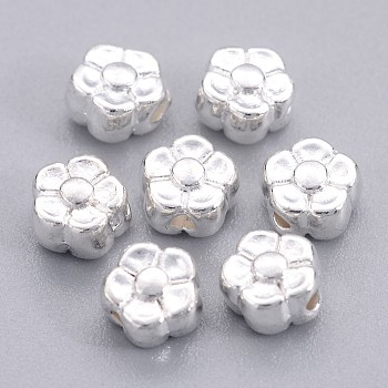 Tibetan Style Alloy Beads, Lead Free & Cadmium Free & Nickel Free, Silver Color, Flower, 5x5x3mm, Hole: 1mm