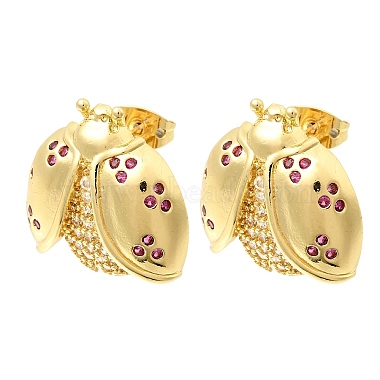 Brass Micro Pave Cubic Zirconia Stud Earrings(EJEW-D355-02G-01)-4
