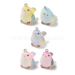 Flocky Opaque Resin Pendants, Bird Charms, with Platinum Iron Loop, Mixed Color, 25.5~26x17x26.5~27.5mm, Hole: 2mm(RE-CBA098D-02P)