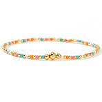 Bohemian Style Brass & Glass Seed Bead Stretch Bracelets for Women, Round, 6.50 inch(16.5cm)~6.89 inch(17.5cm)(AC5136-3)