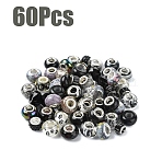 60Pcs Resin European Beads, Large Hole Beads, with Silver Tone Brass Double Cores, Rondelle, Black, 9~14x7~10mm, Hole: 5mm, 60pcs/set(RPDL-YW0001-14B)