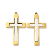 201 Stainless Steel Pendants, Cross Charm, Golden, 45x25x2.5mm, Hole: 2.7mm(STAS-Q216-04G)