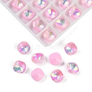 Pointed Back Glass Rhinestone Cabochons, Imitation Tourmaline, Faceted, Cube-Shaped, Pink, 8x8x5mm(GGLA-S003-03F)