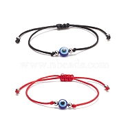 2Pcs 2 Color Resin Evil Eye Braided Bead Bracelets Set, Adjustable Bracelets for Women, Mixed Color, Inner Diameter: 3/8~3-1/8 inch(1~8cm), 1Pc/color(BJEW-JB08496)