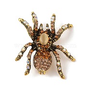 Holloween Spider Alloy Rhinestone Brooches, Antique Golden, Smoked Topaz, 45x38mm(JEWB-S023-02B)