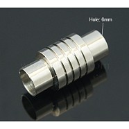 304 Stainless Steel Magnetic Clasps with Glue-in Ends, Column, Stainless Steel Color, 20x10mm, Hole: 6mm(X-STAS-Q140)