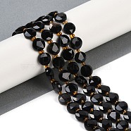 Natural Obsidian Beads Strands, Faceted Pentagonal Cut, Flat Round, with Seed Beads, 10~10.5x5~6mm, Hole: 1mm, about 32~33pcs/strand, 15.75''(40cm)(G-C116-A26-01)