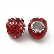 Rack Plating Alloy Enamel European Beads, Large Hole Beads, Strawberry, Red, 9.5x10.5x9mm, Hole: 4mm(PALLOY-P289-45P)