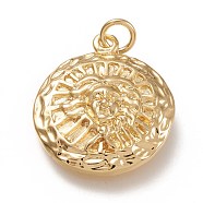 Brass Pendants, with Jump Rings, Flat Round with Woman, Real 18K Gold Plated, 25.5x22.5x4.5mm, Jump Ring: 6x1mm, 4mm Inner Diameter(KK-L203-002G)