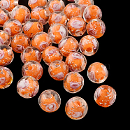 Handmade Luminous Inner Flower Lampwork Beads, Round, Dark Orange, 8mm, Hole: 1mm(LAMP-R129-8mm-05)