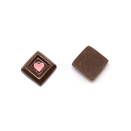 Opaque Resin Cabochons, Square with Heart, Coconut Brown, 18x18x5mm(RESI-TAC0008-17)