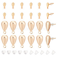 48Pcs 2 style Brass Stud Earring Findings, with Loops, Teardrop, with 80Pcs Plastic Ear Nuts, Real 18K Gold Plated, 12~17x3.5~8.5mm, Hole: 0.9~1.8mm, Pin: 0.7~0.8mm, 24pcs/style(KK-BC0009-65)