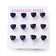 6 Pair 2 Color Heart Cubic Zirconia Stud Earrings, Golden & Stainless Steel Color 304 Stainless Steel Earrings, Blue, 9x9mm, 3 Pair/color(EJEW-A024-15B)