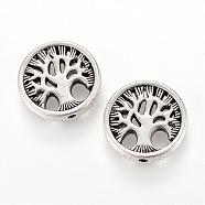 Tibetan Style Alloy Beads, Flat Round with Tree, Cadmium Free & Lead Free, Antique Silver, 18x4mm, Hole: 1.5mm, about 265pcs/1000g(TIBEB-Q067-26AS-RS)