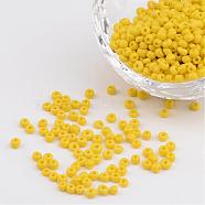 8/0 Opaque Colours Round Glass Seed Beads, Yellow, Size: about 3mm in diameter, hole:1mm, about 1101pcs/50g(X-SEED-A010-3mm-42)