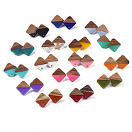 Resin & Walnut Wood Stud Earring Findings, with 304 Stainless Steel Pin and Hole, Two Tone, Rhombus, Mixed Color, 17x17mm, Hole: 1.8mm, Pin: 0.7mm(MAK-N032-021A)