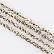 Iron Cable Chains, Unwelded, with Spool, Flat Oval, Popular for Jewelry Making, Important Decoration, Lead Free & Nickel Free, Antique Bronze, 3x2x0.6mm, about 328.08 Feet(100m)/roll(CH-S041-AB-FF)