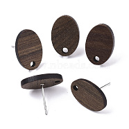 Walnut Wood Stud Earring Findings, with 304 Stainless Steel Pin, Oval, Coconut Brown, 15~16x10~11mm, Hole: 1.8mm, Pin: 0.7mm(MAK-N033-006)