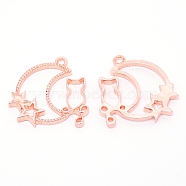 Alloy Open Back Bezel Pendants, for DIY UV Resin, Epoxy Resin, Pressed Flower Jewelry, Moon with Cat & Star, Cadmium Free & Lead Free, Rose Gold, 29x28.5x3mm, Hole: 2mm(PALLOY-WH0072-89RG-RS)