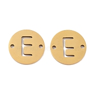 Vacuum Plating 201 Stainless Steel Hollow Flat Round Links, Letter Connector Charms, Real 18K Gold Plated, Letter E, 12x1mm, Hole: 1.2mm(FIND-R149-03E-G)