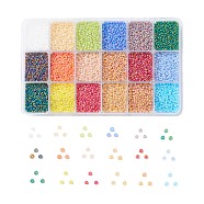 450G 18 Colors 12/0 Grade A Round Glass Seed Beads, Transparent Frosted Style, AB Color Plated, Mixed Color, 2x1.5mm, Hole: 0.8mm, 25g/color, about 48000pcs/box(SEED-JP0012-04-2mm)