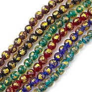 Handmade Gold Sand Lampwork Beads Strands, Round, Mixed Color, 9~10.5mm, Hole: 1.6~1.8mm, about 30pcs/strand, 26~29cm(LAMP-I026-09)