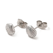 304 Stainless Steel Shell Shape Stud Earrings for Women, Stainless Steel Color, 7x7mm, Pin: 0.8mm(EJEW-I281-33P)