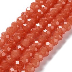 Baking Painted Imitation Jade Glass Bead Strands, Faceted Rondelle, Tomato, 4x3mm, Hole: 1mm, about 113~115pcs/strand, 41~42cm(DGLA-A034-J4MM-A12)