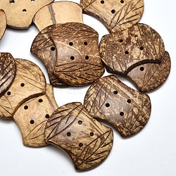 (Holiday Stock-Up Sale)Rectangle with Leaf 4-Hole Coconut Buttons, Large Buttons, Coconut Brown, 50x39~40x5~7mm, Hole: 3mm(BUTT-P008-01)