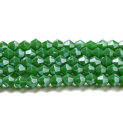 Opaque Solid Color Electroplate Glass Beads Strands, Pearl Luster Plated, Faceted, Bicone, Sea Green, 4x4mm, Hole: 0.8mm, about 82~85pcs/strand, 12.01~12.2 inch(30.5~31cm)(EGLA-A039-P4mm-A08)