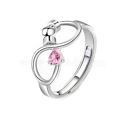 Birthstone Color Style Rhinestone Infinity Adjustable Ring, Platinum Brass Rotating Beaded Ring for Calming Worry Meditation, Pearl Pink, US Size 8(18.1mm)(PW-WG31718-07)