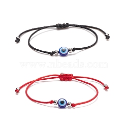 2Pcs 2 Color Resin Evil Eye Braided Bead Bracelets Set, Adjustable Bracelets for Women, Mixed Color, Inner Diameter: 3/8~3-1/8 inch(1~8cm), 1Pc/color(BJEW-JB08496)