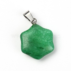 Natural Green Aventurine Pendants, with Platinum Alloy Findings, Star, 23x18.5x6mm, Hole: 7.5x4.5mm(G-WH0012-01)