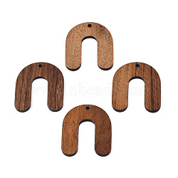 Resin & Walnut Wood Pendants, Saddle Brown, 30x27x2.5mm, Hole: 2mm(WOOD-N011-008)