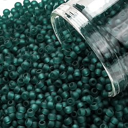 TOHO Round Seed Beads, Japanese Seed Beads, (7BDF) Transparent Frost Teal, 11/0, 2.2mm, Hole: 0.8mm, about 1110pcs/bottle, 10g/bottle(SEED-JPTR11-0007BDF)