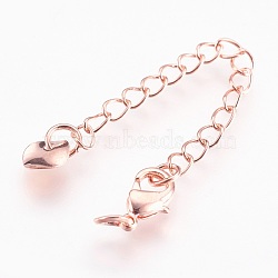 Eco-Friendly Brass Chain Extender, with Lobster Claw Clasps, Cadmium Free & Nickel Free & Lead Free, Long-Lasting Plated, Flat Round, Rose Gold, 68~73x3mm, Hole: 2.5mm, Clasps: 10x6x3mm(KK-I633-04RG-NR)