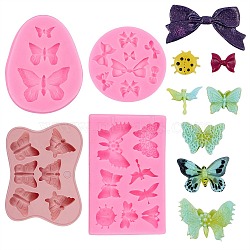 4Pcs 4 Style Silicone Molds, Fondant Molds, For DIY Cake Decoration, Chocolate, Candy, UV Resin & Epoxy Resin Jewelry Making, Insects, Pink, 1pc/style(DIY-SZ0005-51)