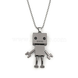 Zinc Alloy Robot Pendant Necklaces, 201 Stainless Steel Chain Necklaces, Gunmetal & Stainless Steel Color, 23.46 inch(59.6cm)(NJEW-C034-28B)