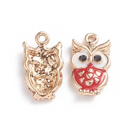 Alloy Enamel Pendants, Owl, Golden, Red, 20x11x3.5mm, Hole: 1.6mm(BT-TAC0007-03A)