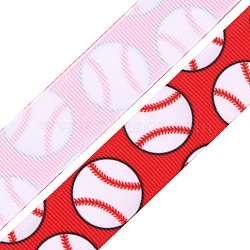 Baseball Pattern Heat Transfer Polyester Ribbons, Flat, Red, 7/8 inch(22mm), about 49.21 Yards(45m)/Roll(OCOR-WH0066-65C)