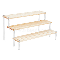 3-Tier Wood & Acrylic Minifigures Display Risers, for Models, Building Blocks, Doll Display Holder, with Screws and Screwdriver, Cornsilk, Finished product: 20x17.5x16cm(ODIS-WH0043-17B)