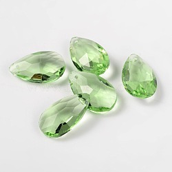 Faceted Teardrop Glass Pendants, Pale Green, 22x13x7mm, Hole: 1mm(X-GLAA-O008-B03)